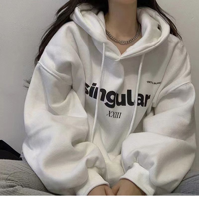 Thick autumn and winter hoodie with added fleece, women's Korean version plus size jacket, loose top