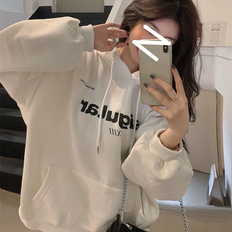 Thick autumn and winter hoodie with added fleece, women's Korean version plus size jacket, loose top