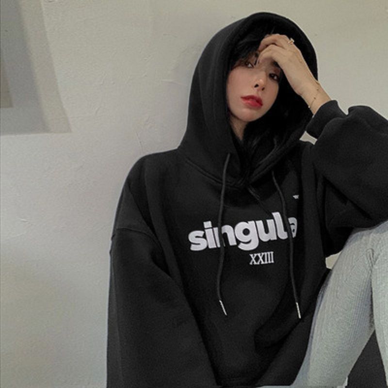 Thick autumn and winter hoodie with added fleece, women's Korean version plus size jacket, loose top