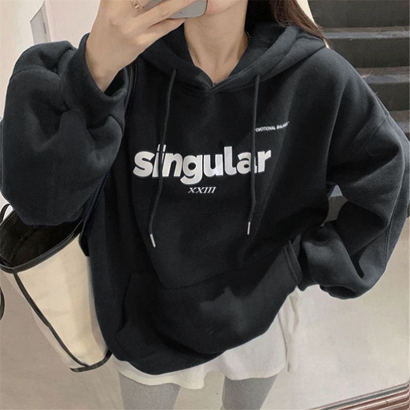 Thick autumn and winter hoodie with added fleece, women's Korean version plus size jacket, loose top
