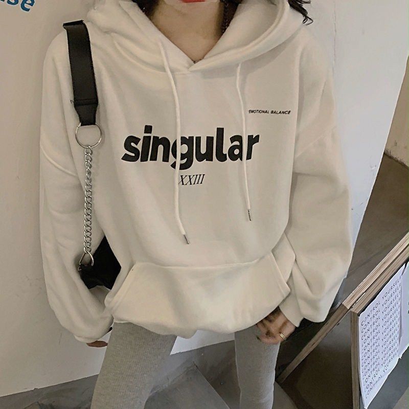 Thick autumn and winter hoodie with added fleece, women's Korean version plus size jacket, loose top