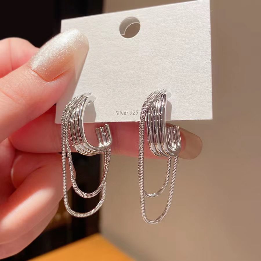 New high-end, light luxury, cool style chain tassel earrings for women with fashionable design and temperament, gold earrings and earrings