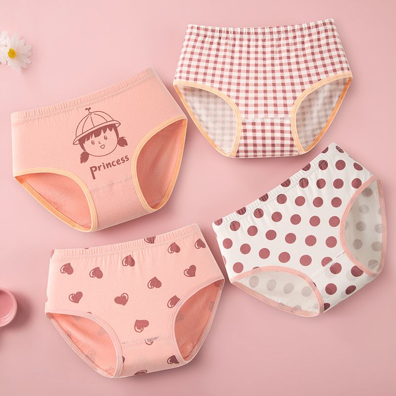 4PCS girls' triangle underwear made of pure cotton for small, medium, and large children, baby girls' shorts made of all cotton