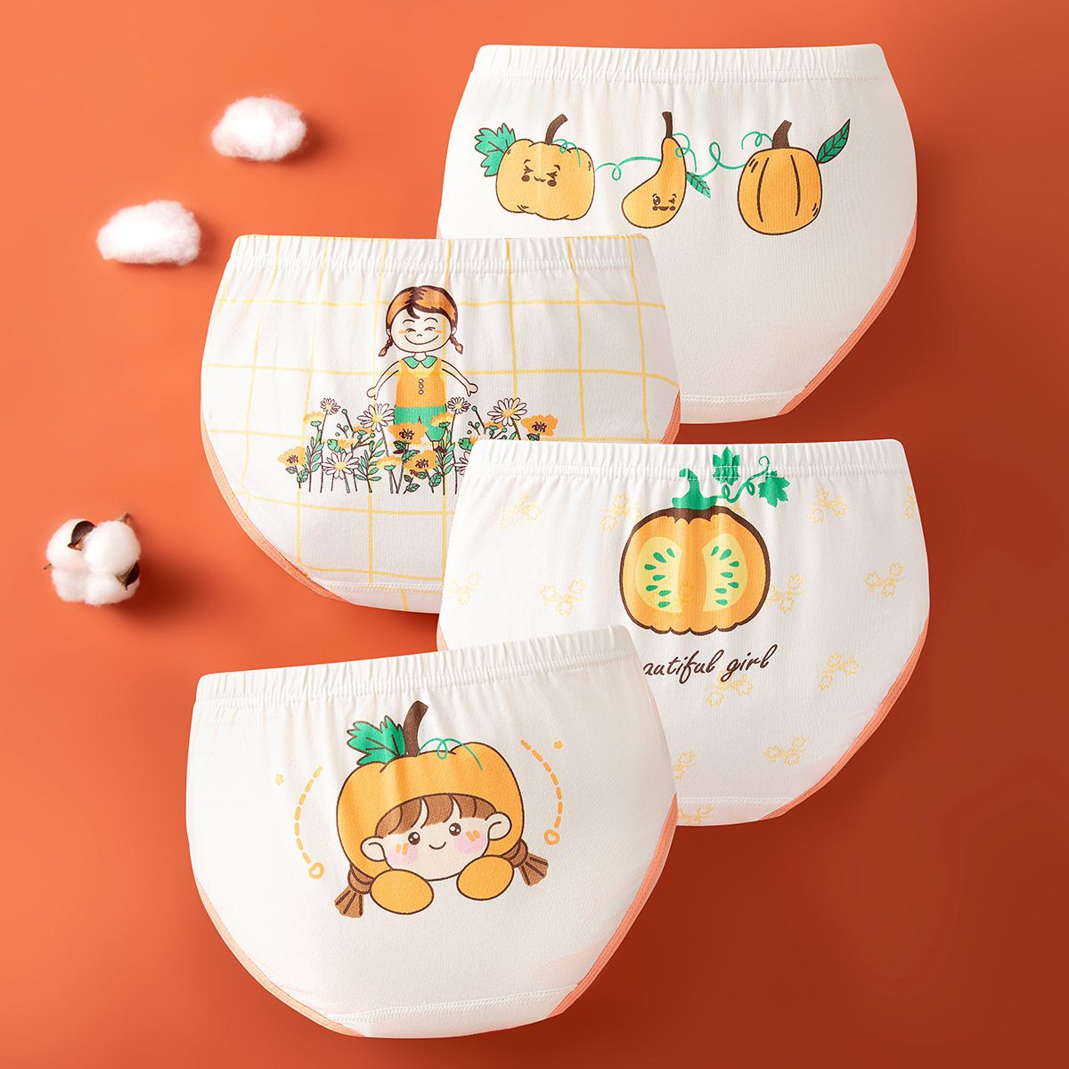 4PCS girls' triangle underwear made of pure cotton for small, medium, and large children, baby girls' shorts made of all cotton