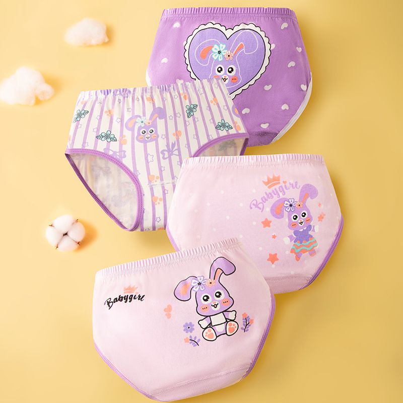 4PCS girls' triangle underwear made of pure cotton for small, medium, and large children, baby girls' shorts made of all cotton
