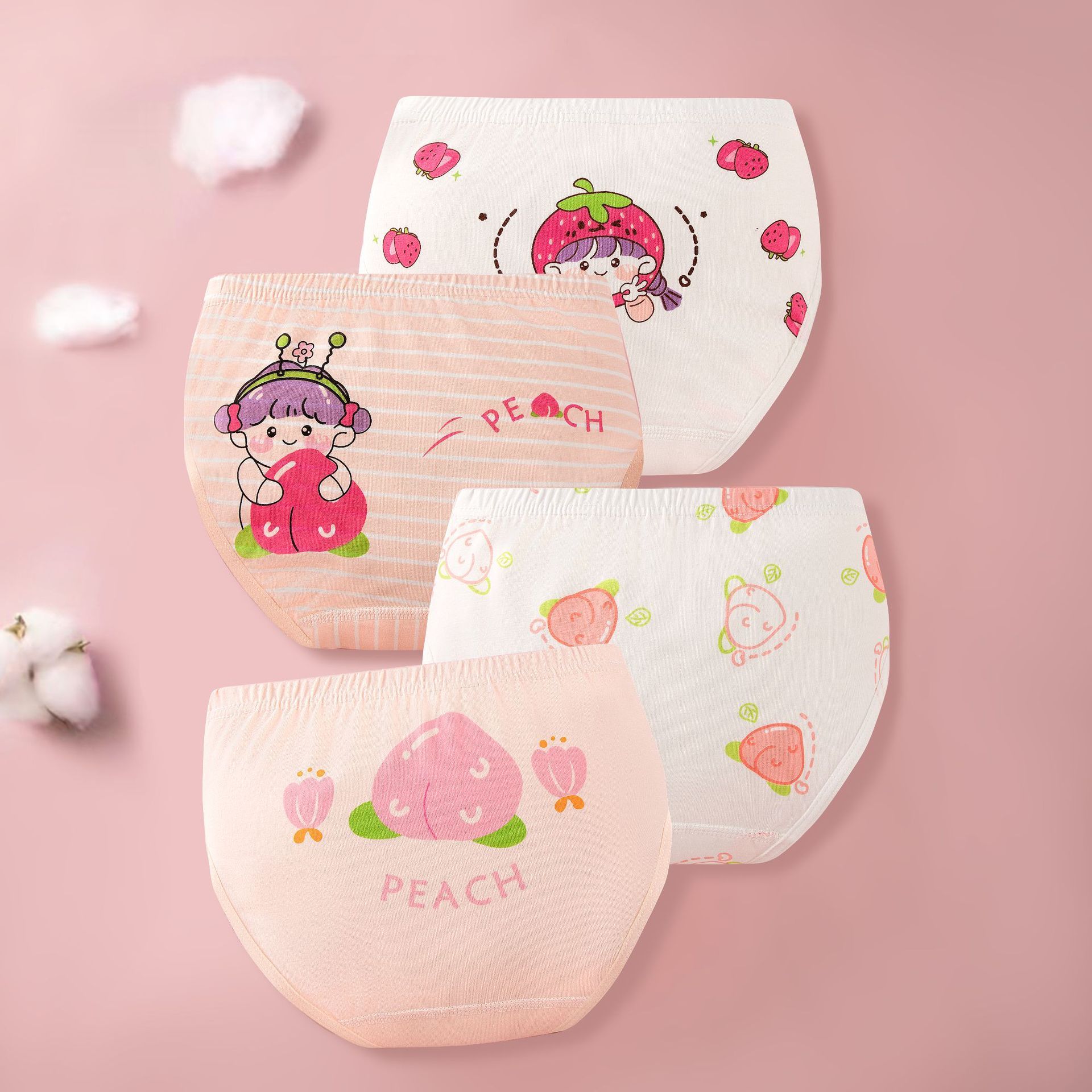 4PCS girls' triangle underwear made of pure cotton for small, medium, and large children, baby girls' shorts made of all cotton