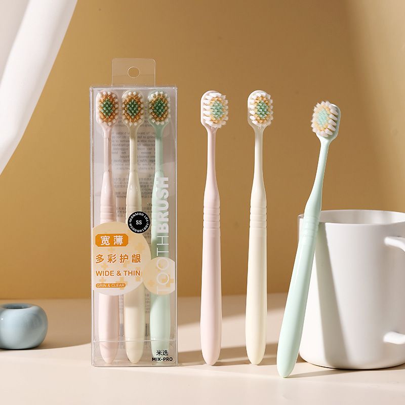 3PCS wide head premium soft bristled toothbrush, 3 packs for adult teeth cleaning, fine soft bristled household gingival protection toothbrush
