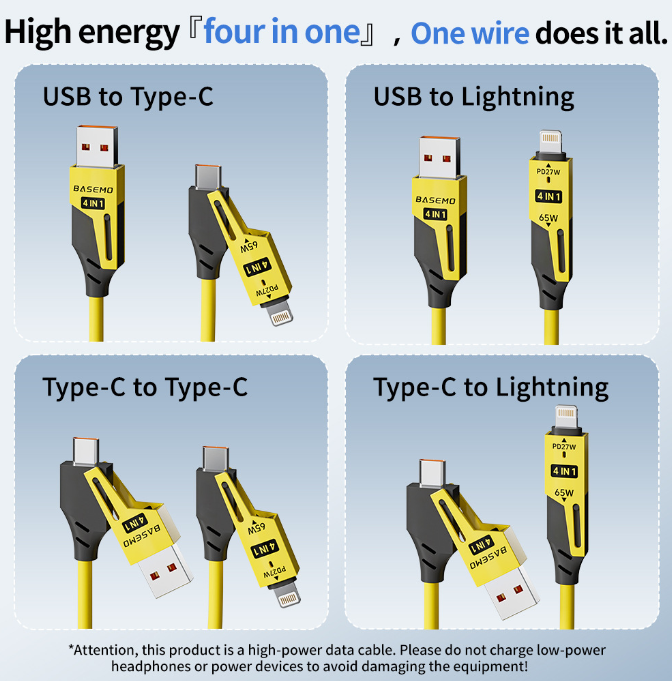 Latest popular product:  65W spring telescopic four in one suitable for Apple iPhone 16 Huawei data cable