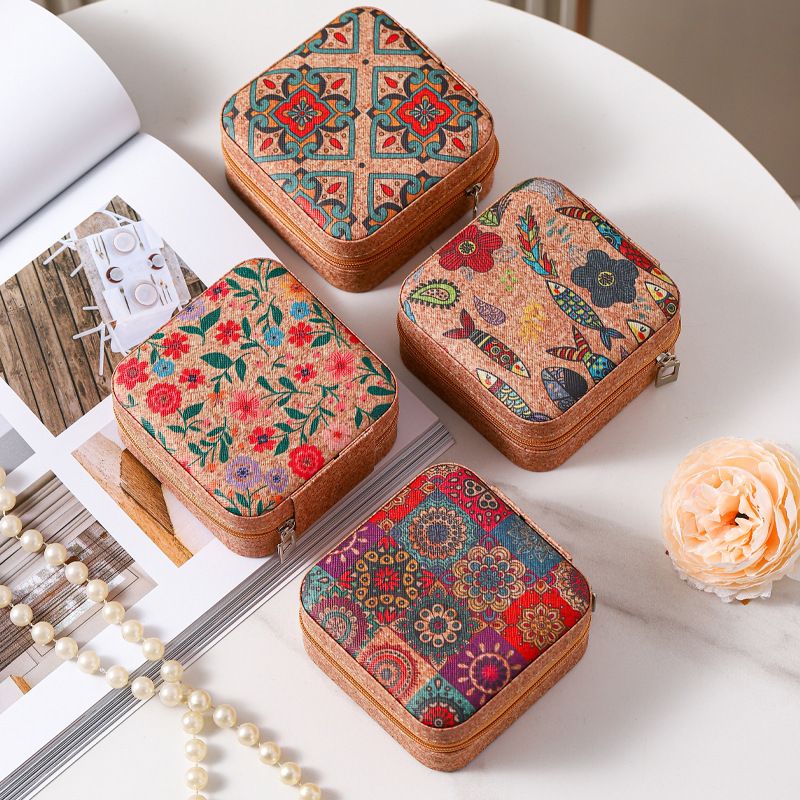 Retro portable travel cross-border jewelry storage box, pearl treasure box, compact ring packaging jewelry box, needle and thread box