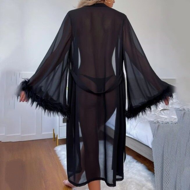 New simulation silk feather long sleeved pajamas and nightgowns with comfortable straps for women's home wear