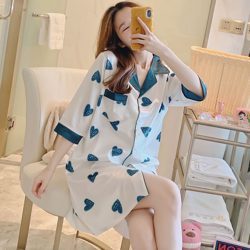 Short sleeved jacquard casual sexy shirt loose sleepwear