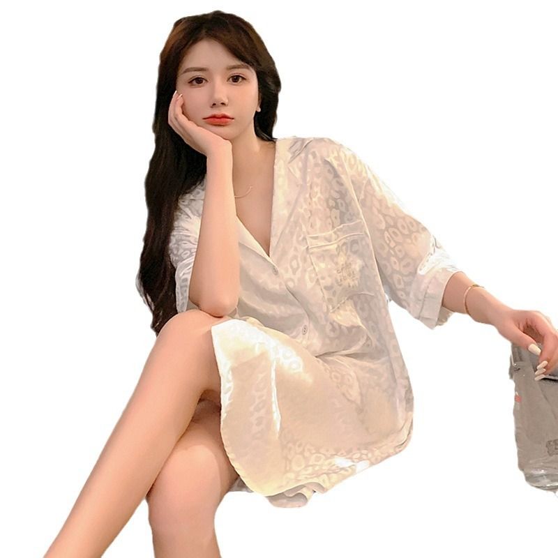 Short sleeved jacquard casual sexy shirt loose sleepwear