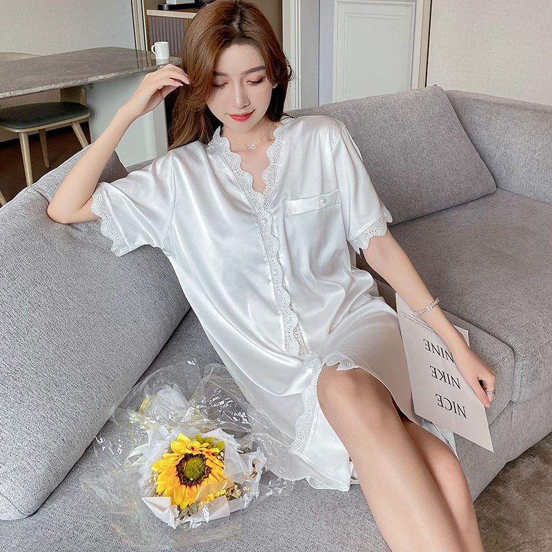 Short sleeved jacquard casual sexy shirt loose sleepwear