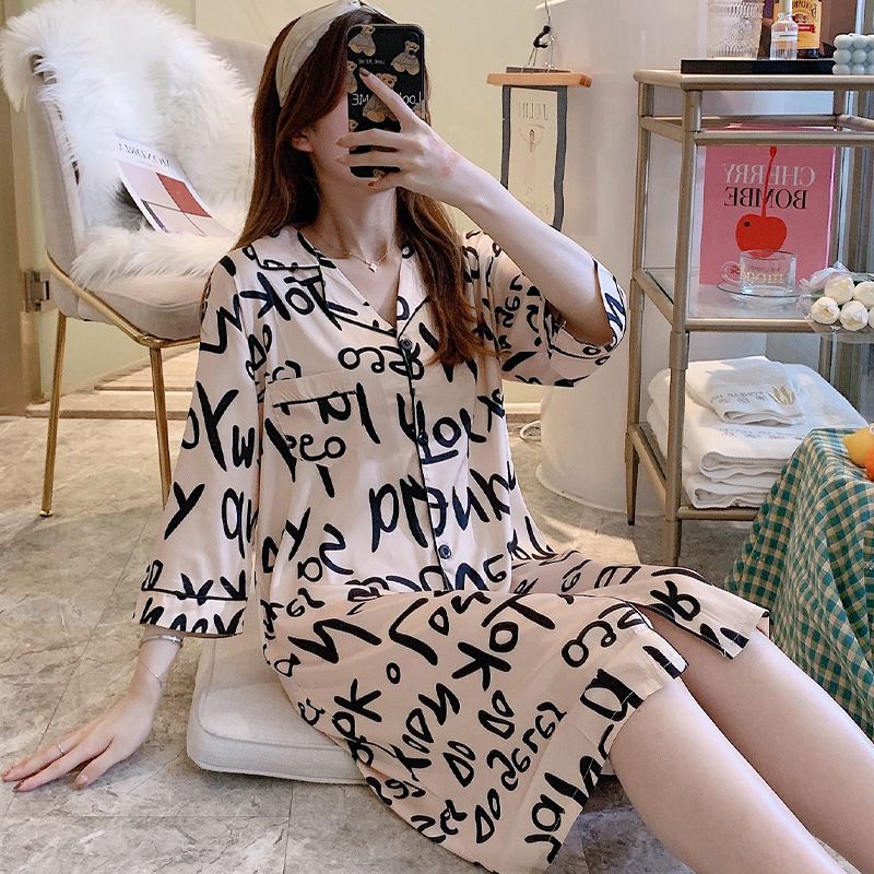 Short sleeved jacquard casual sexy shirt loose sleepwear