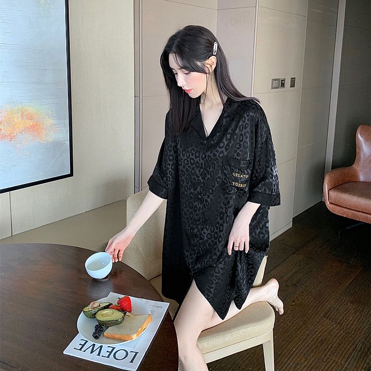 Short sleeved jacquard casual sexy shirt loose sleepwear