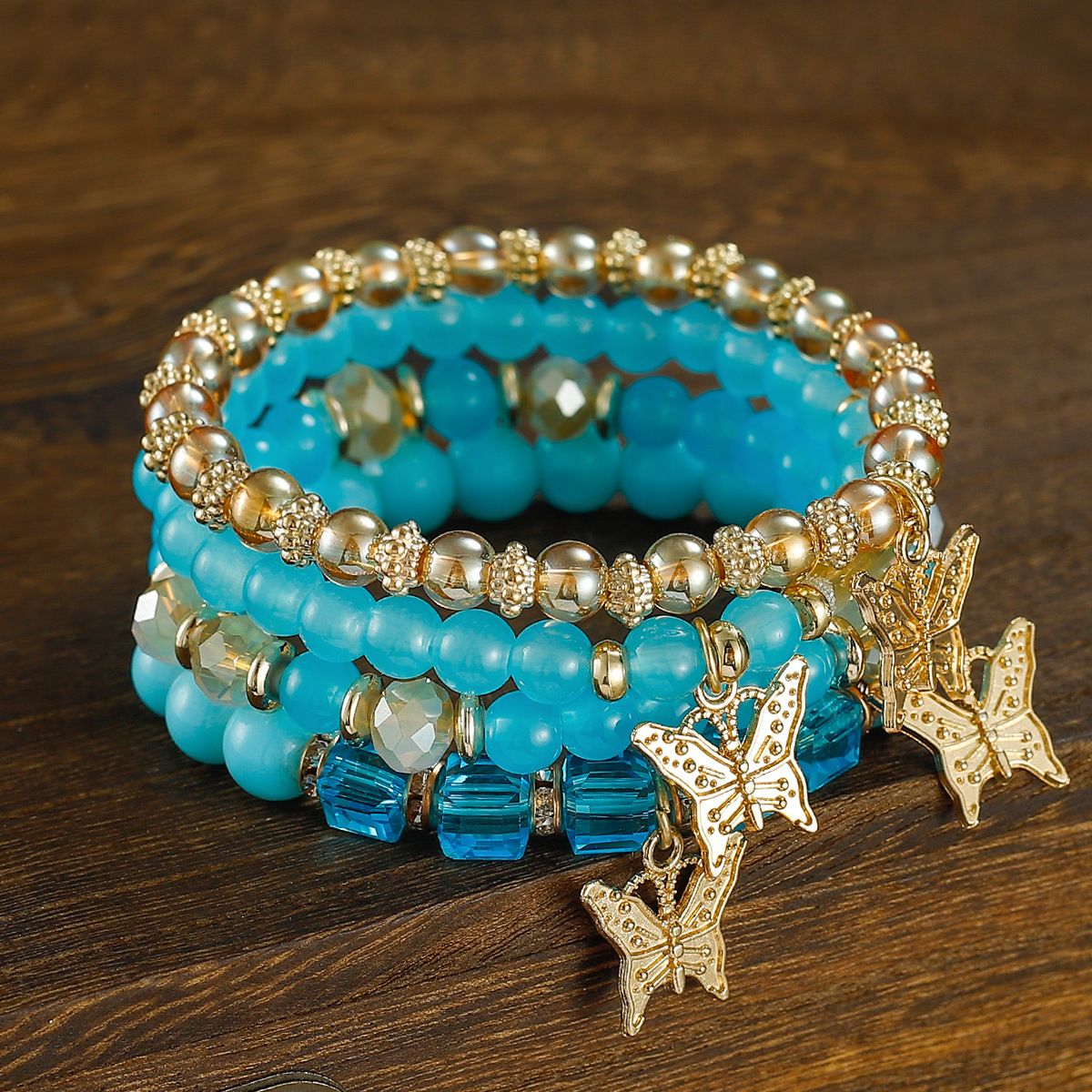 New Creative Women's Jewelry Butterfly Crystal Multi layer Beaded Fashion Bracelet