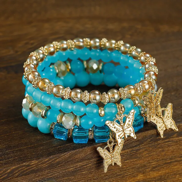 New Creative Women's Jewelry Butterfly Crystal Multi layer Beaded Fashion Bracelet