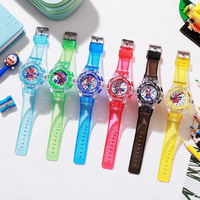 Children's Night Light Spider Man Cartoon Luminous Electronic Watch Boys' LED Colorful Flash Quartz Watch