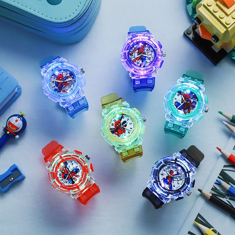 Children's Night Light Spider Man Cartoon Luminous Electronic Watch Boys' LED Colorful Flash Quartz Watch
