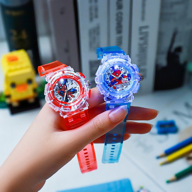 Children's Night Light Spider Man Cartoon Luminous Electronic Watch Boys' LED Colorful Flash Quartz Watch