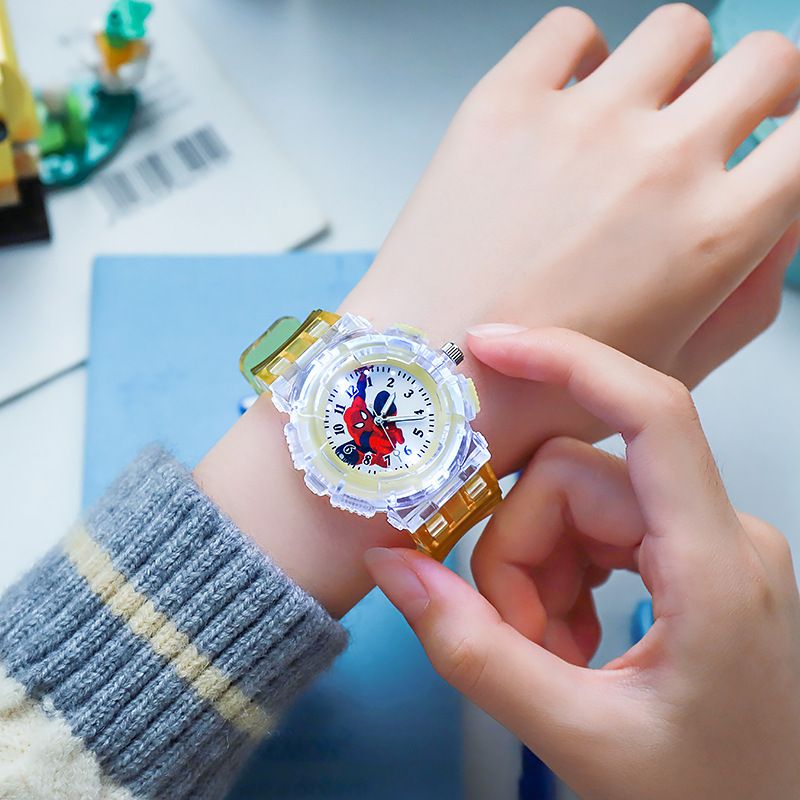 Children's Night Light Spider Man Cartoon Luminous Electronic Watch Boys' LED Colorful Flash Quartz Watch