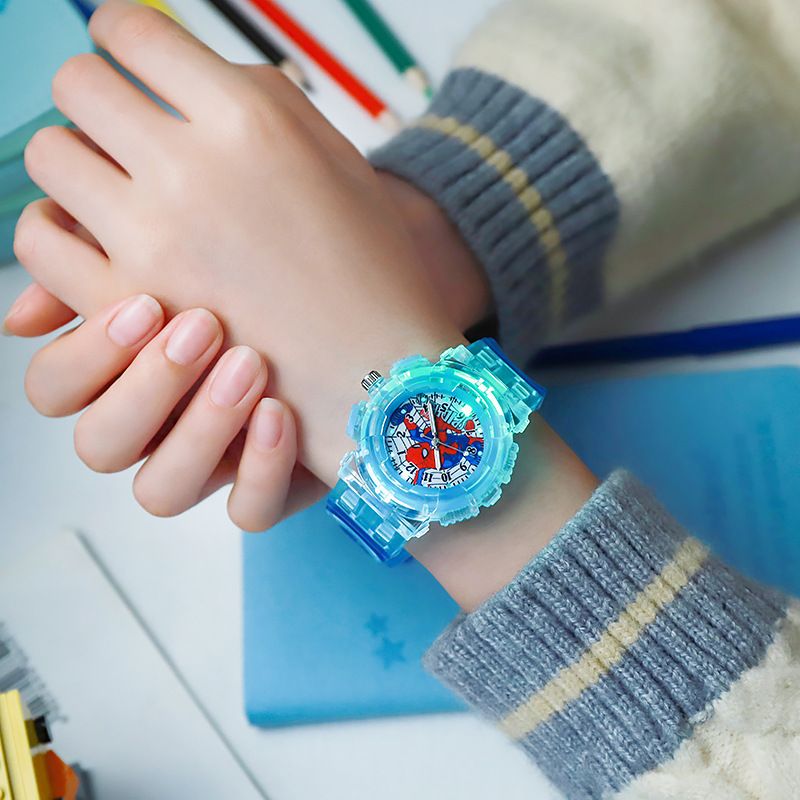 Children's Night Light Spider Man Cartoon Luminous Electronic Watch Boys' LED Colorful Flash Quartz Watch