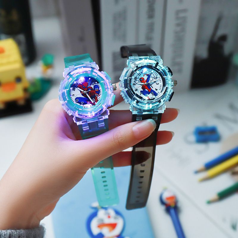 Children's Night Light Spider Man Cartoon Luminous Electronic Watch Boys' LED Colorful Flash Quartz Watch