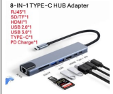 Brand New 8-in-1 USB C HUB Type C to HDMI Adapter Type-c to USB 3.0 RJ45 Ethernet Micro SD Card Reader USB C PD Charging Multiport Hubs Silve