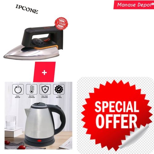 IPCONE Compact design Non-stick sole plate Over heating Protection Temperature control Easy to use Iron Box 1000w +1500w Electric kettle