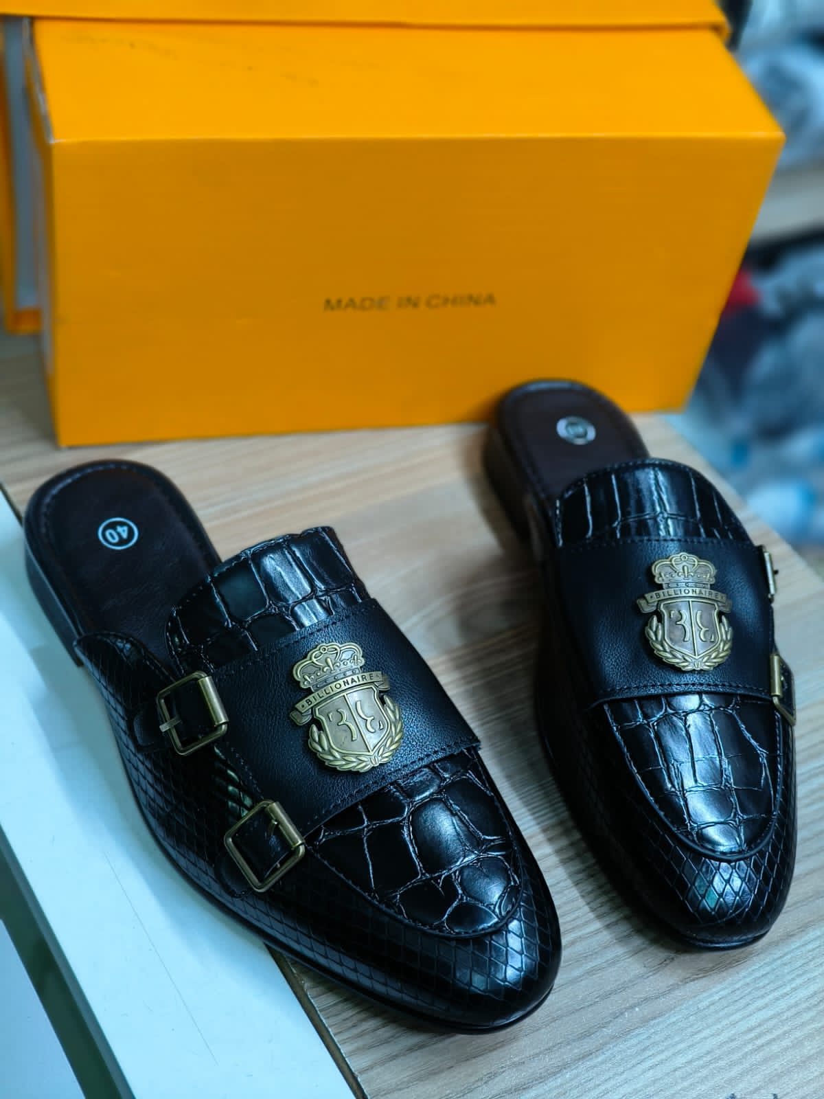 Billionaire Italian Couture Half Shoes Fashion For Men With a golden metal Decoration
