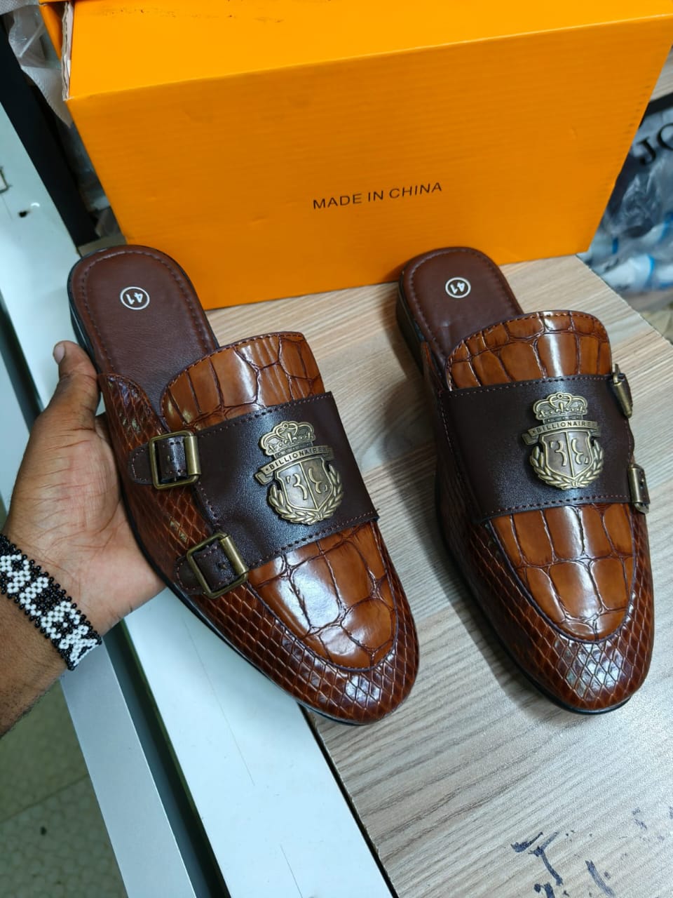 Billionaire Italian Couture Half Shoes Fashion For Men With a golden metal Decoration