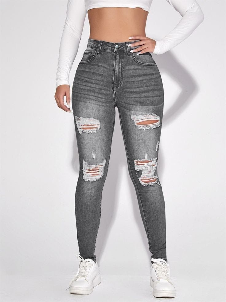 Ladies Rugged Jeans Trousers -Casual Wear This High waist jeans is big fitting,has a great stretch & is comfortable to wear.It defines your Waistline and give your body some Nice curves