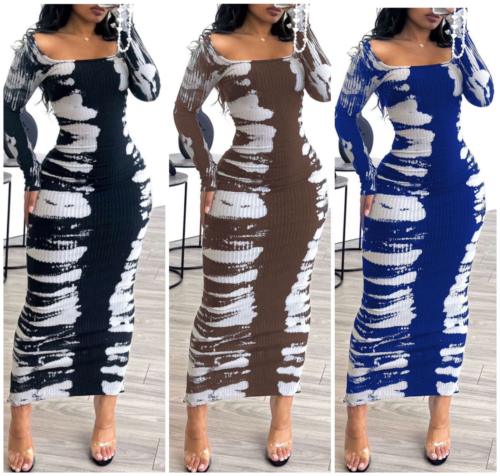Women Sexy Body con Dress Long Sleeve Maxi Dresses Slim Body Con Office Lady Party & Banquet Dress