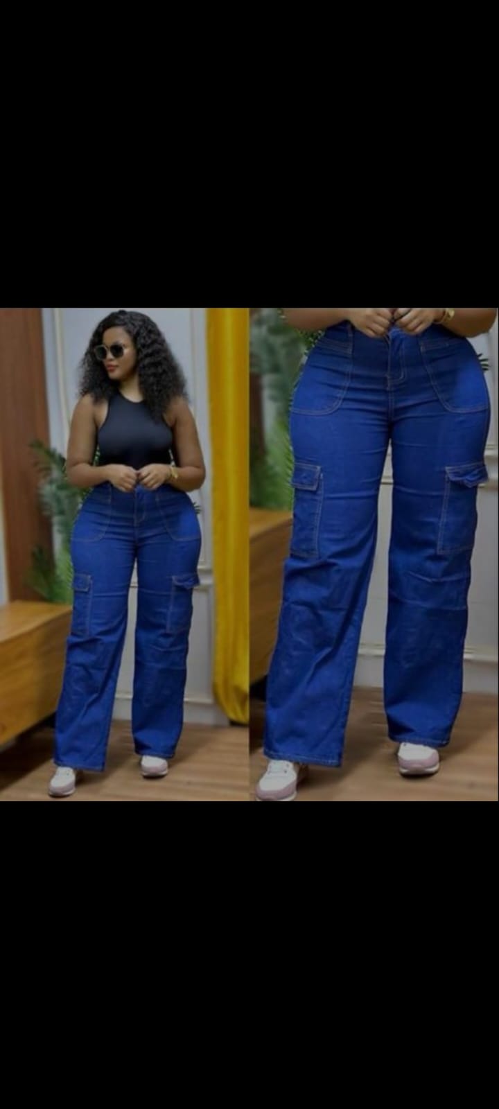 High Quality Denim Cargo pant/mummy jeans Women's Wide Leg Casual Pants With pockets,High Waisted Cargo pants, Combat Military Trousers