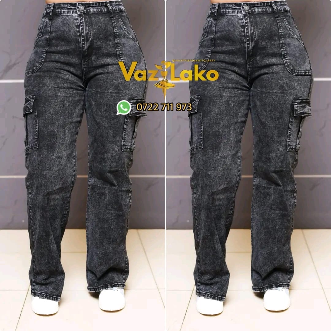 High Quality Denim Women's Wide Leg Cargo Pant /mom Jeans Casual Pants With 8 Pockets,High Waisted Cargo Pant,Combat Military Trouser