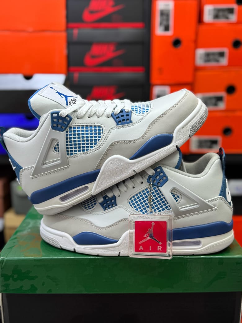 Original Air Jordan 4 Military Blue Sneakers; Best Quality Authentic Unisex Breathable Shoes J4 Sneakers