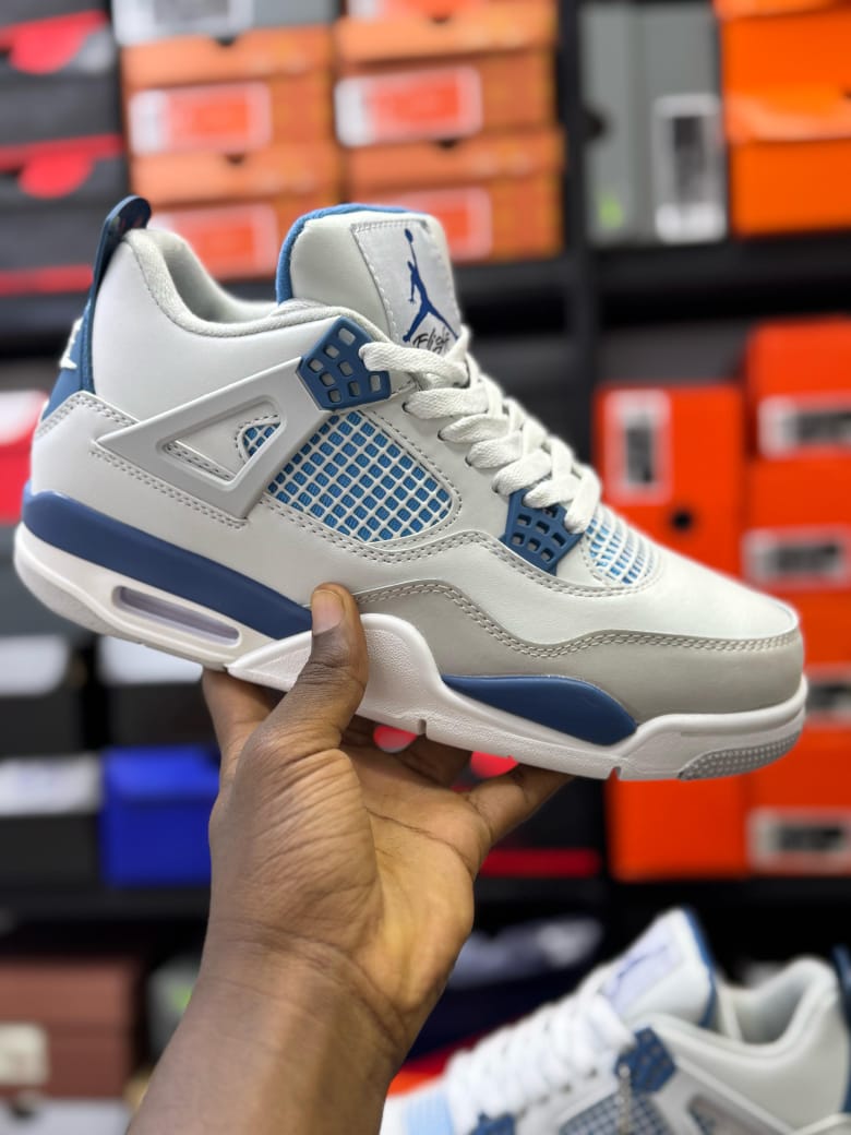Original Air Jordan 4 Military Blue Sneakers; Best Quality Authentic Unisex Breathable Shoes J4 Sneakers