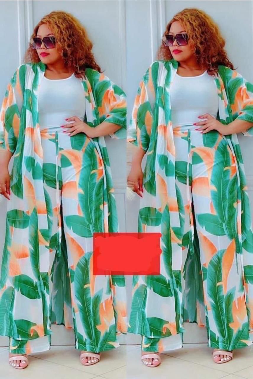 New Arrivals Unique Laies Three Pieces Set Kimono,Vest And Pallazo Pants