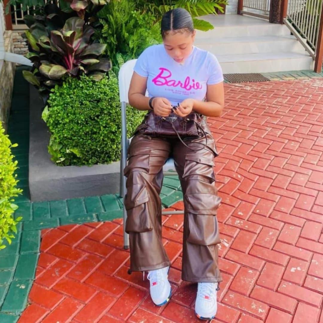 Fashion ladies leather cargo pants