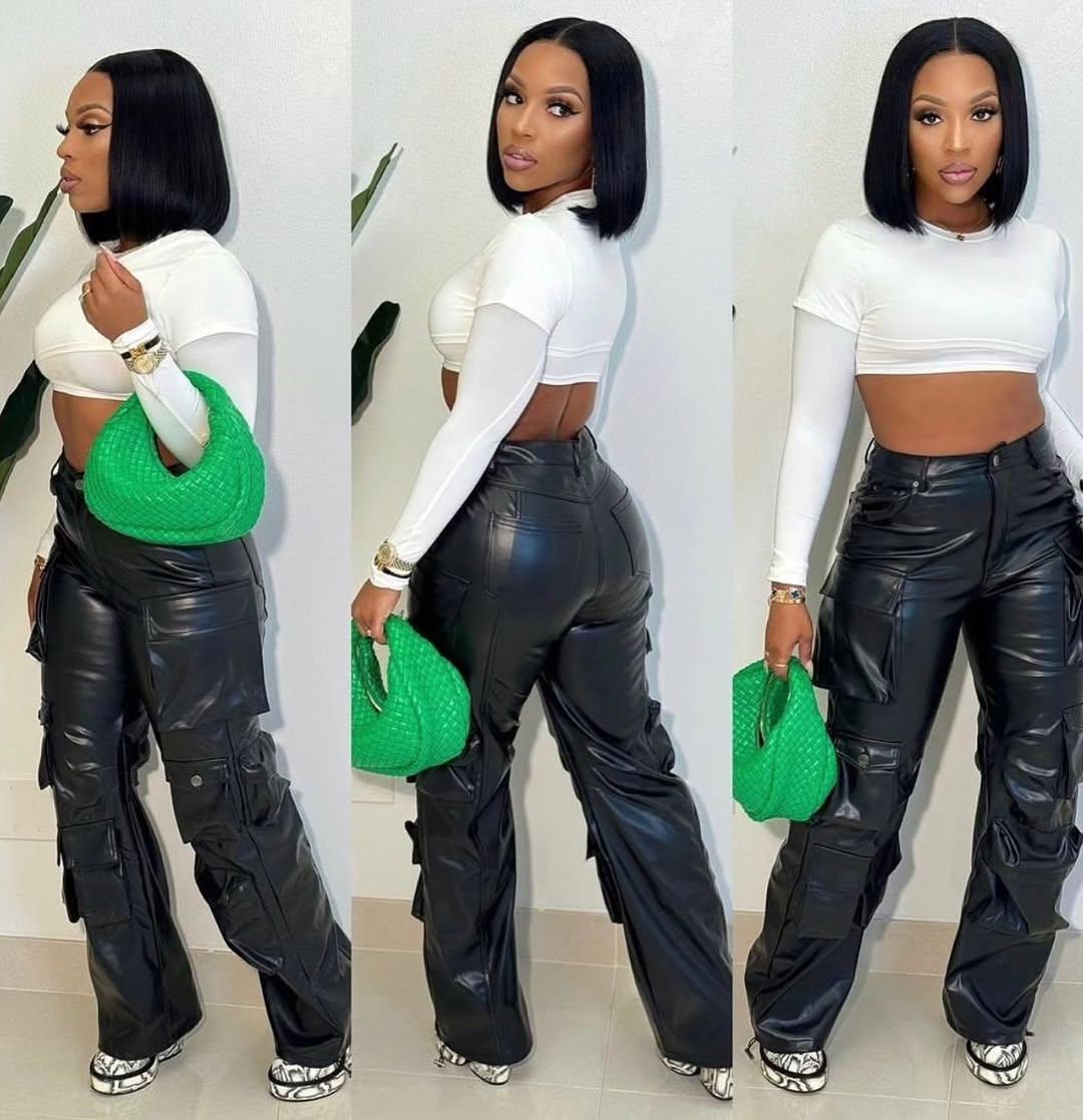 Fashion ladies leather cargo pants