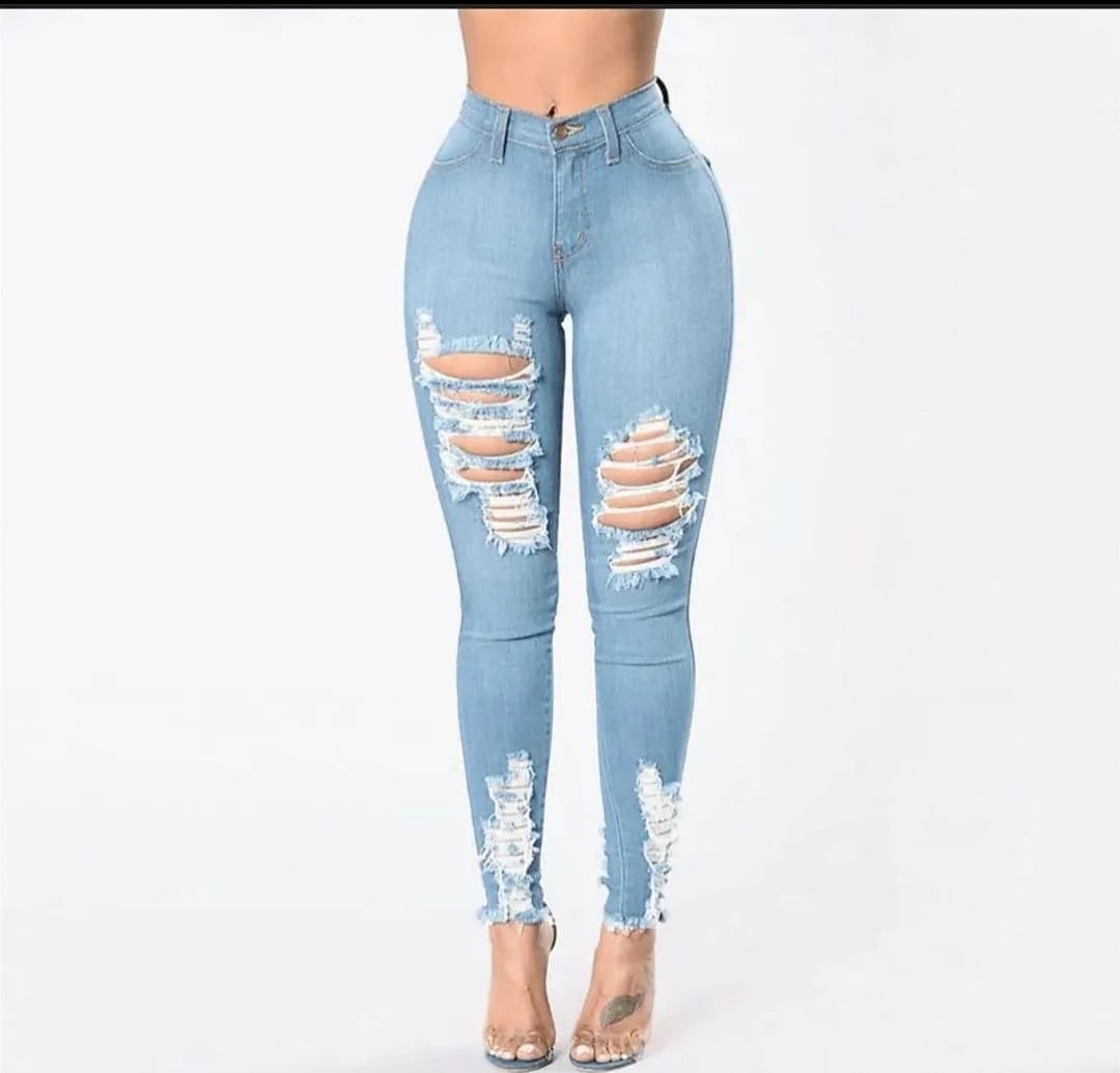 Ladies Rugged Jeans Trousers -Casual Wear This High waist jeans is big fitting,has a great stretch & is comfortable to wear.It defines your Waistline and give your body some Nice curves