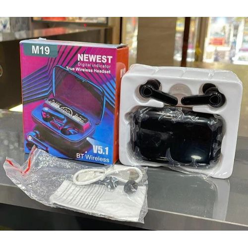TWS M19 Ear Buds Wireless Airpods M19 with Powerbank, Bluetooth 5.3 Headphones In Ear, Bluetooth Earphones with Built-in Microphone, Wireless Ear Buds, Bluetooth Earbuds with Mic, USB Charging Case, D