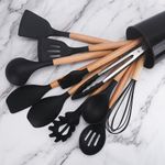 12 Pieces Silicone Cooking Spoons Set With Wooden Handles