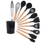 12 Pieces Silicone Cooking Spoons Set With Wooden Handles