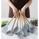 12 Pieces Silicone Cooking Spoons Set With Wooden Handles