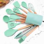 12 Pieces Silicone Cooking Spoons Set With Wooden Handles