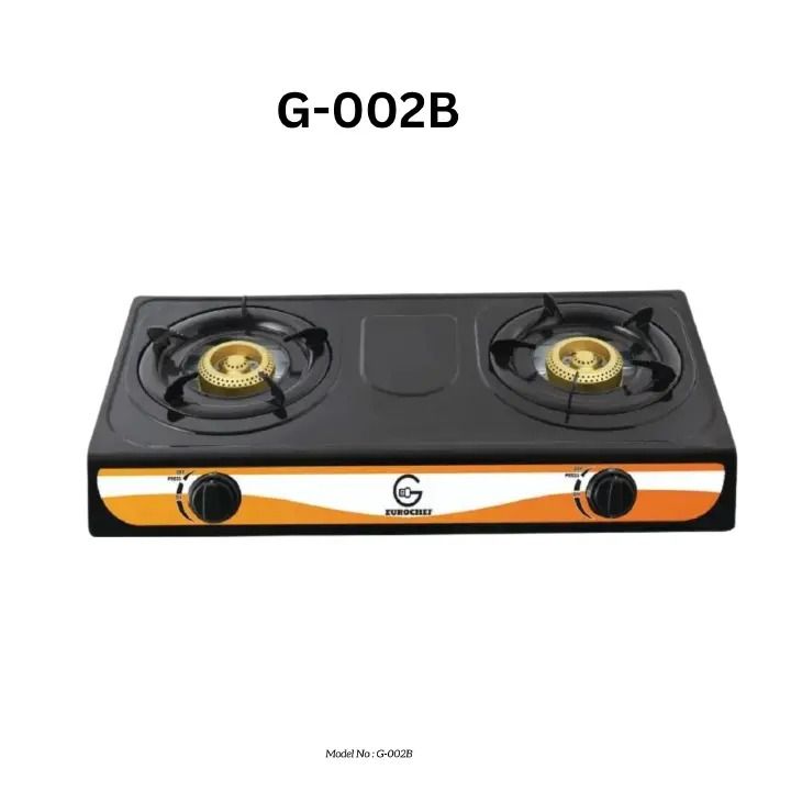Eurochef G-002B 2 Burner Stainless Steel Table Top Gas Cooker, Black