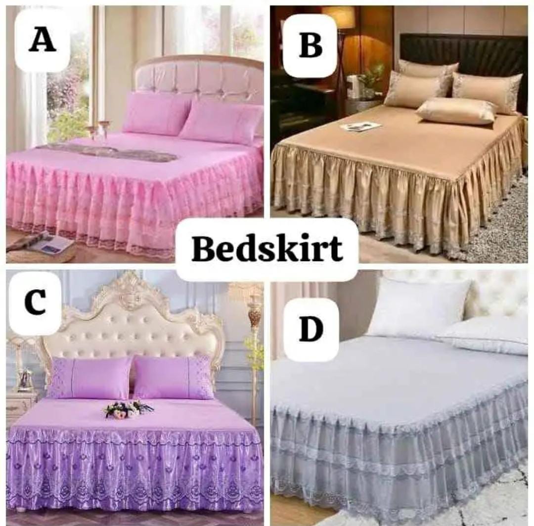 🔅🔅🔅Bedskirts
✨1 pc bedskirt
✨2 pcs pillow cases 
▪️4x6-pink, purple, cream, brown and grey
▪️5x6 and 6x6- pink, purple and cream