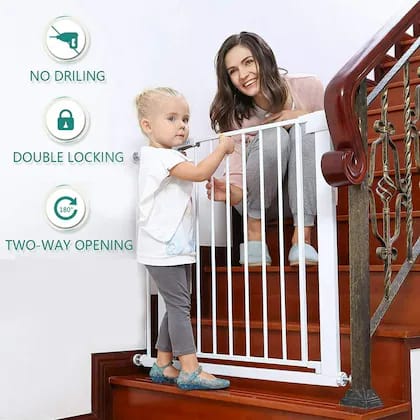 Adjustable Child Safety Stair Barrier/Railing, Two Way Auto-Close Safety Gates