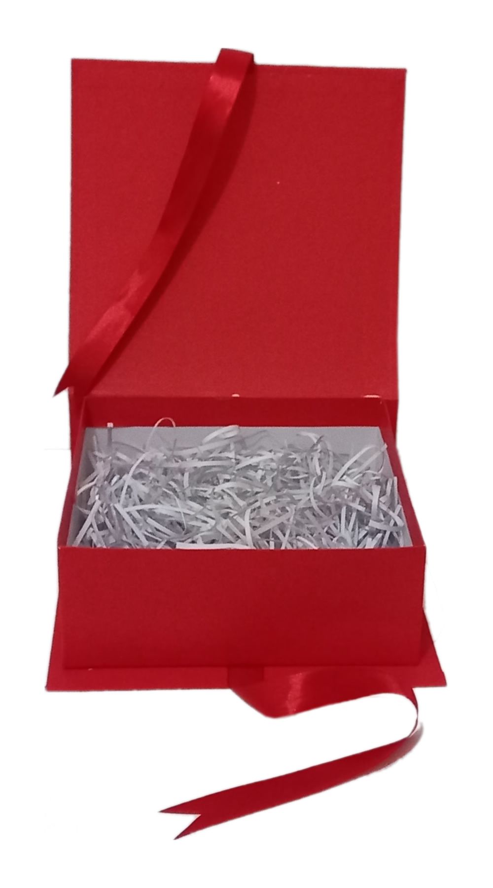 Elegant 9x9x3.5 Inch Gift Box with Shredded Paper & Permanent Ribbon - Flip to Open